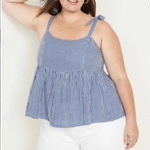 OLD NAVY nwt blue gingham tie up straps babydoll blouse